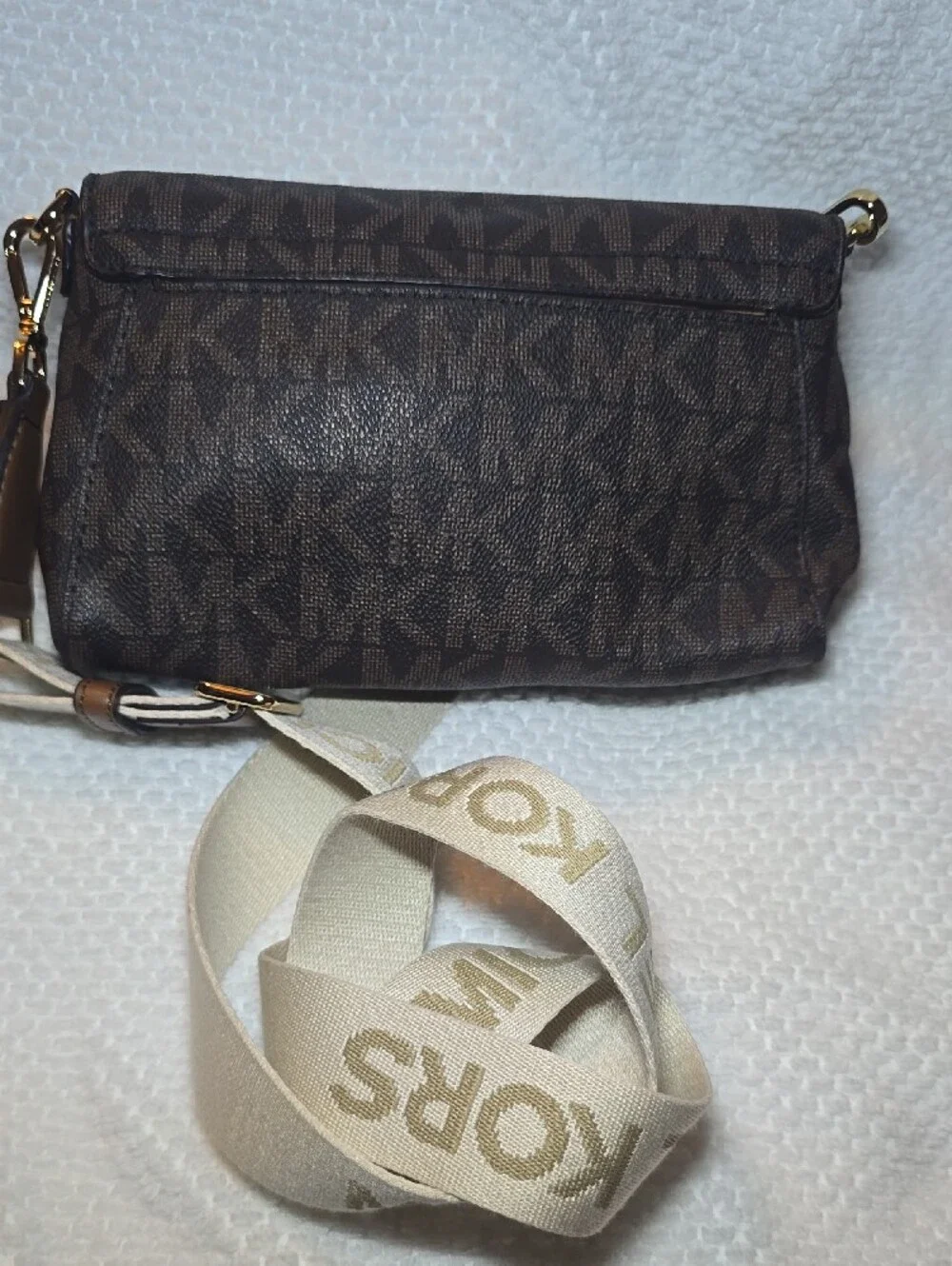 Michael Kors Dark Brown Monogram Crossbody with Cream Logo Strap